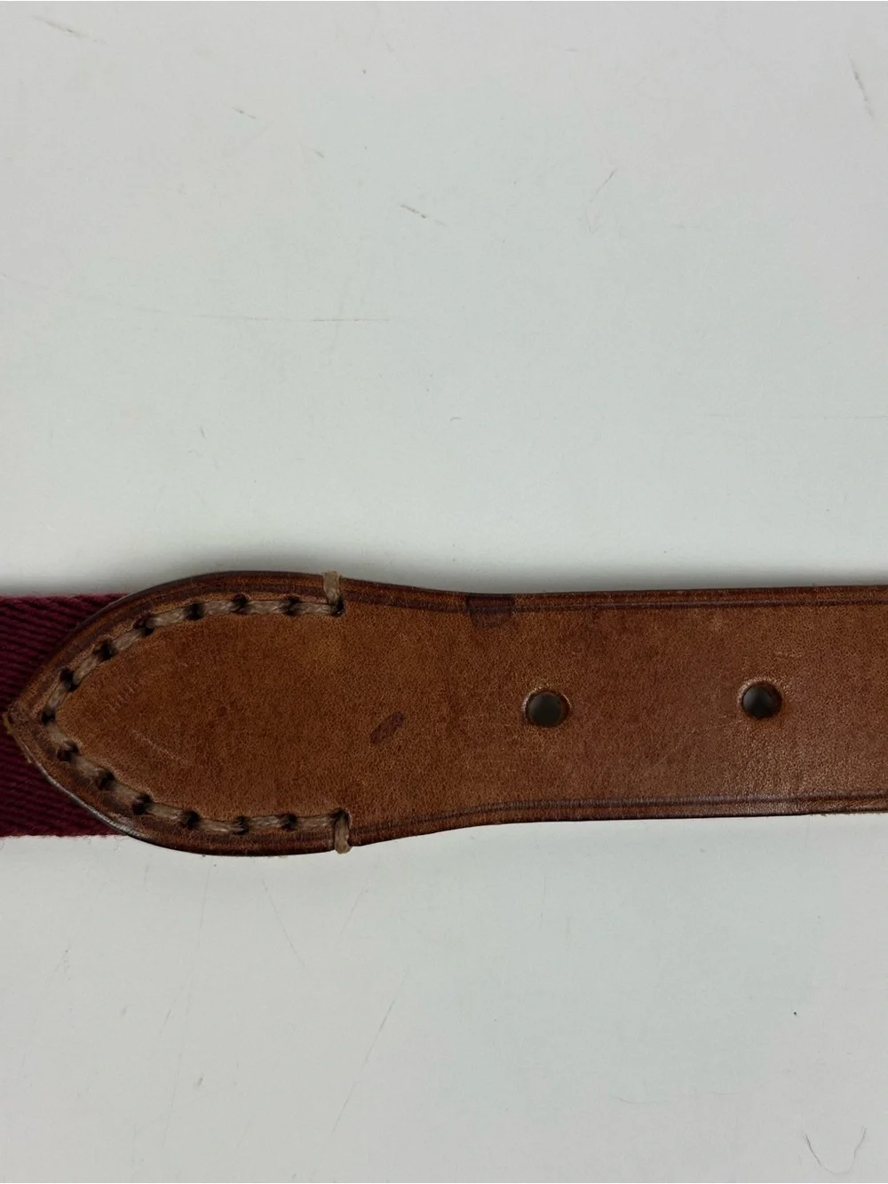 Polo by Ralph Lauren Burgundy Webbed Belt with Brown Leather Accents